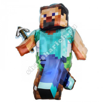 Шар фигура из фольги Человек Minecraft (пиксели) 74 см.