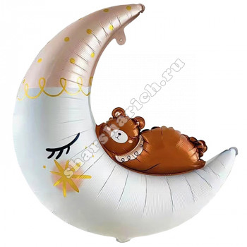 Шар фигура из фольги Месяц и Мишка спящий 76 см.